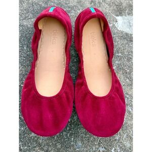Tieks by Gavrieli Burgundy Red Suede Ballet Flats Size 9 Turquoise Sole Slip On